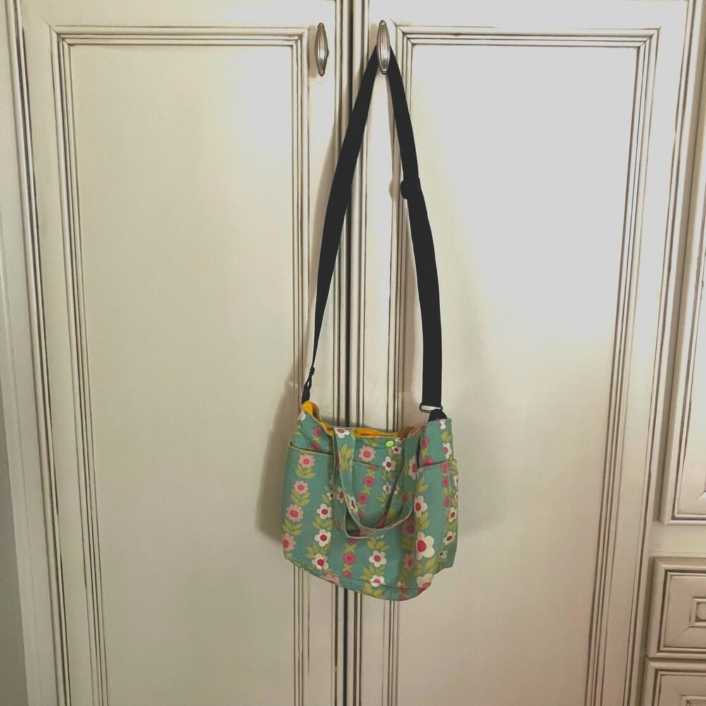 Handmade Floral Cottagecore Tote Bag Crossbody Purse Teal Pink Canvas Cute - Picture 6 of 16